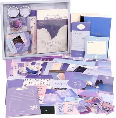 Productafbeelding van Esthetische scrapbooking-set (348-delig), bullet journal/junk journaling-set met accessoires voor journaling/scrapbooking, schrijfwaren, A6-rasternotitieboek