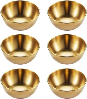 Obrázok produktu pre Dipschály 6 kusov, zlaté nerezové, okrúhle mini servírovacie misky, na omáčky, občerstvenie, ovocie
