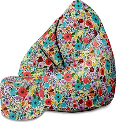 Immagine prodotto di Dreamroots Bean Bag 80x80x120cm Beanbag con schienale e sgabello e copertura Cuscino da terra Bubibag Beanbag con imbottitura con fiori di primavera