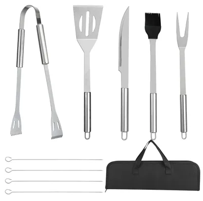 Produktbild von 9-teiliges Grillset aus Edelstahl mit Zubehör für Grillen und Camping