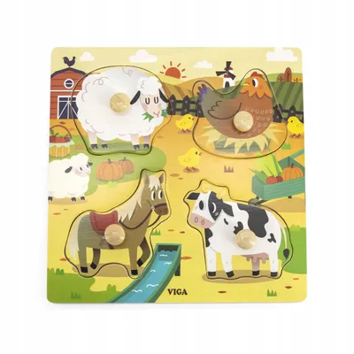 Obrázek produktu pro Dětské dřevěné puzzle s úchyty Viga Farma 4 ks