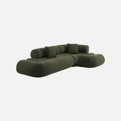 Produktbild von sweeek - Organisches 3-Sitzer-Ecksofa mit strukturiertem Bouclé-Bezug - Khaki