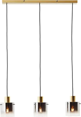 Produktbild von Edle Pendelleuchte in gold mit Rauchglas und drei E27 Fassungen, Höhe 1,5m kürzbar