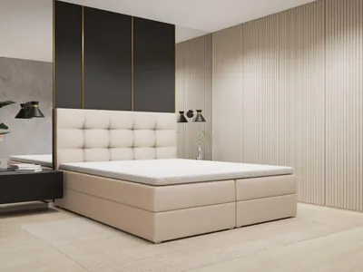 Produktbild von FurniDe24 Boxspringbett Piko 140x200 - Bett mit Matratze und Topper – Kontinentalbett mit Bettkasten und Matratze – Doppelbett Beige (Paros 02)
