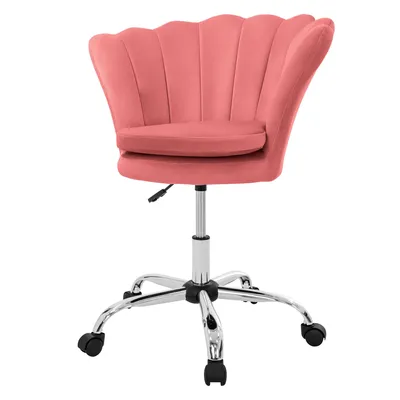 Produktbild von ML-Design Bürostuhl 360° aus Samt Rosa Schminktisch Stuhl mit Muschel-Rückenlehne, Drehstuhl mit Rollen, Schreibtischstuhl höhenverstellbar Drehhocker