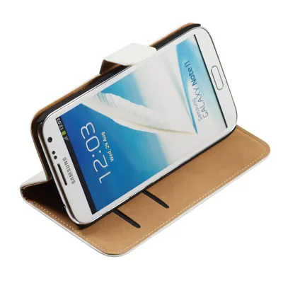 Produktbild von PhoneNatic Kunst-Lederhülle kompatibel mit Samsung Galaxy Note 2 - Wallet weiß + 2 Schutzfolien
