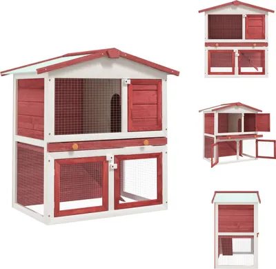 Image de vidaXL Clapier à lapins 3 portes Rouge Bois - Habitats & Enclos pour petits animaux