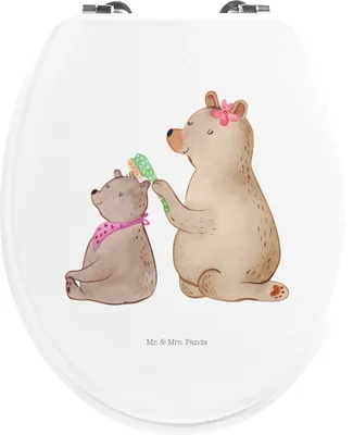 Produktbild von Mr. & Mrs. Panda WC Brille Bär Kind - Weiß - Geschenk, klo deckel, Familie, Muttertag, Mutti, Mama, WC-Sitz, Klo-Deckel, motiv sitz
