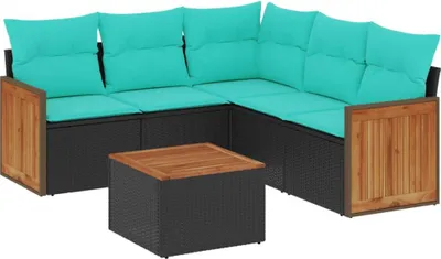 Image de vidaXL Ensemble de 6 canapés de jardin avec coussins, polyrattan noir