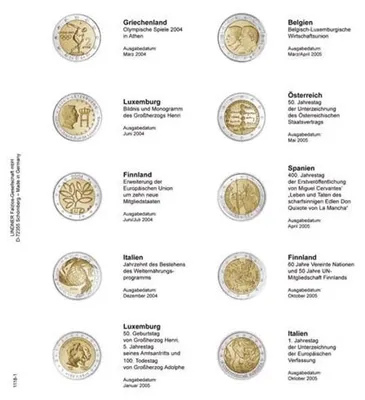 Produktbild von Lindner 1118-1 Vordruckblatt 2 EURO Gedenkmünzen chronologisch: Griechenland 2004 – Italien 2005