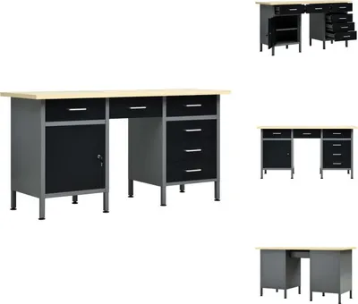 Zdjęcie produktu dla vidaXL Stół warsztatowy czarny 160 x 60 x 85 cm stal - Stoły warsztatowe