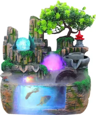 Image de Fontaine d'intérieur, éclairage LED, flux d'eau relaxant, vert