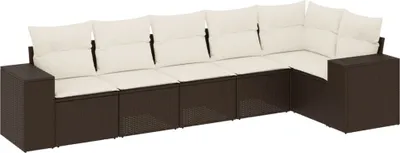 Produktbild von vidaXL 6-tlg. Garten-Sofagarnitur mit Kissen Braun Poly Rattan