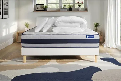 Productafbeelding van Volledige set: Bed - Matras 140x190 cm + Boxspringbed met lattenbodem (in de set) + 2 kussens + dekbed - Actiflex Ergo