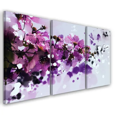 Produktbild von Triptychon auf leinwand lila blumen 120x80 cm Feeby lila wandbild bereit zum aufhängen