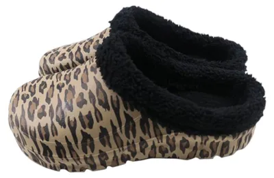 Produktbild von Damen Clogs Leo mit Teddy Kunstfell » günstige Damenschuhe » gefütterte Clogs mit Leoparden-Muster » Winter & Herbst Garten Schuhe: Schwarz / 36-37 Farbe: Schwarz Schuhgröße: 36-37