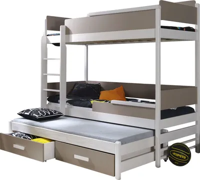 Produktbild von MIRJAN24 Etagenbett Quatro 180, Bett mit Bettschubladen, Jugendzimmer Möbel, Hochbett, Jugendbett (Weiß / Trüffel, Leiter Seite: Links)