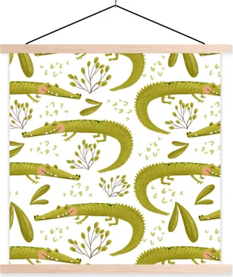 Produktbild von MuchoWow® Textilposter Dschungel - Krokodil - Grün 40x40 cm mit holzfarbenen Rahmen - Posterleiste