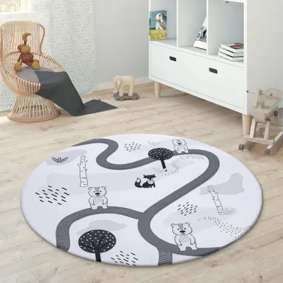 Produktbild von Kinderteppich Teppich Rund Kinderzimmer Spielmatte Babymatte Stern Mond Elefant Regenbogen Grösse Ø 80 cm Rund