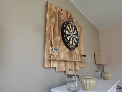 Produktbild von WOODEN Dartboard Surround | Burned Look | OHNE Tablet-Halter | Premium Dart-Wandschutz & Tablet-Halter (Catchring, Backboard)