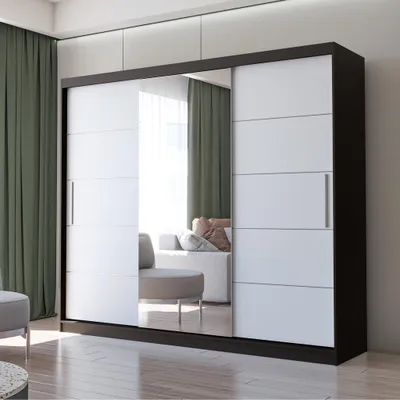 Produktbild von Schwebetürenschrank Kleiderschrank Schrank mit Spiegel 250cm Schwarz/Weiß Alba