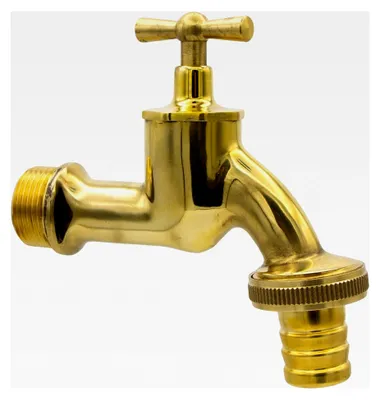 Produktbild von Auslaufventil, 3/4", Messing poliert, mit Schlauchverschraubung und Knebel-Oberteil