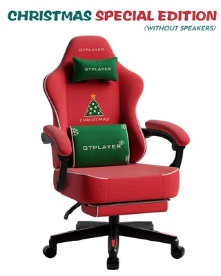 Produktbild von GTPLAYER Gaming Stuhl Weihnachtsmotiv, Gaming Chair mit Fußstütze, extra breite Sitzfläche, mit Federkissen & synchronisierter Armlehne Samt rot