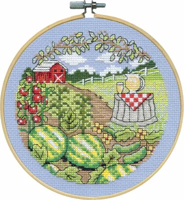 Produktbild von Design Works Kreuzstich Stickpackung mit Stickrahmen "Sommer", Zählmuster, Diam. 15cm