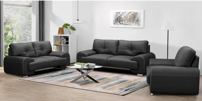 Produktbild von Polstergarnitur Maxime Lux mit Wellenfedern Couchgarnitur Sessel Zweisitzer Dreisitzer aus Kunstleder, Stoff: vega 99 - schwarz