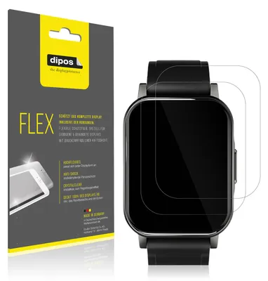 Produktbild von 2x Schutzfolie für Haylou LS02 watch Folie, 100% Displayabdeckung, dipos Flex