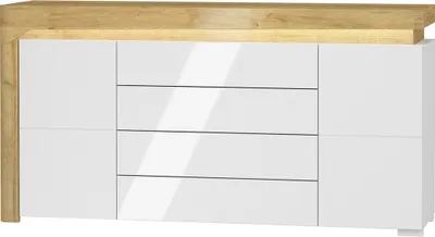 Produktbild von Buffet Teo mit 4 Schubladen und 2 Türen, Weiß und Holzoptik, 158cm