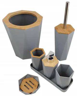 Produktbild von 7-teiliges Badezimmer-Set mit WC-Bürste und Spender, schwarz