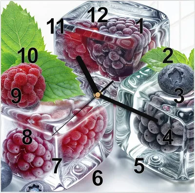 Produktbild von Wanduhr aus Glas mit Motiv Eiswürfel Beerenmix- 30 x 30 cm - inkl. Aufhängesystem