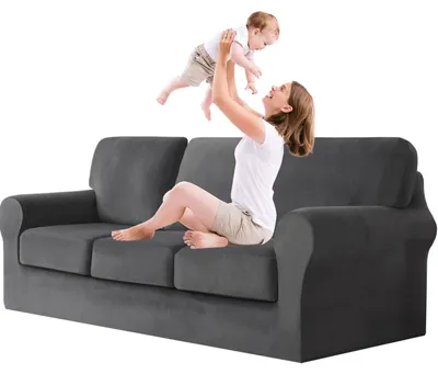 Produktbild von Sofaüberzug aus Samt - Antirutsch - Schmutzabweisend - Elastisch - 3-Sitzer