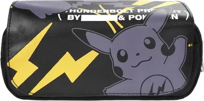 Produktbild von Große Pokemon Federtasche | Federmäppchen mit Kunstleder Abdeckung | Motiv: Pikachu | Schwarz
