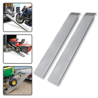 Produktbild von UISEBRT Auffahrrampe 2er Set, verzinkter Stahl, rutschfeste perforierte Oberfläche, 400kg Gesamtbelastung, 135cm Verladerampe Silber