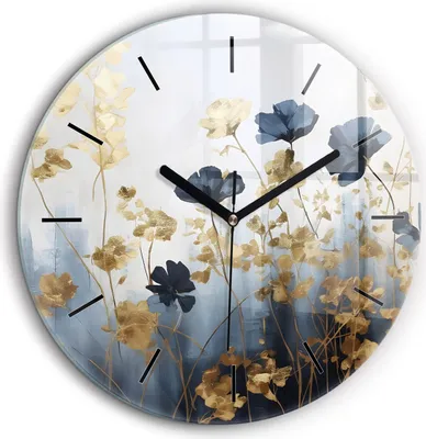 Produktbild von Wallfluent Große Wanduhr – Stilles Quarzuhrwerk - Uhr Dekoration Wohnzimmer Schlafzimmer Küche - Zifferblatt mit Striche - schwarze Zeiger - 60 cm - Abstrakte Blumen
