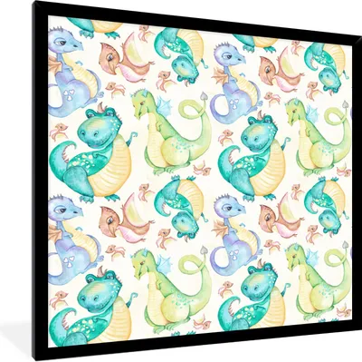 Produktbild von MuchoWow® Gerahmtes Poster Dinosaurier - Aquarell - Kinder - Kinder - Kinder 40x40 cm - Poster mit Schwarzem Bilderrahmen Wandposter Rahmen Foto Bilder - Mit Rahmen - Wanddekoration Schlafzimmer