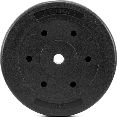 Produktbild von ACTIGET Hantelscheibe 15 kg für Langhantel und Hanteln Ø 29 mm, Kunststoff -Schwarz