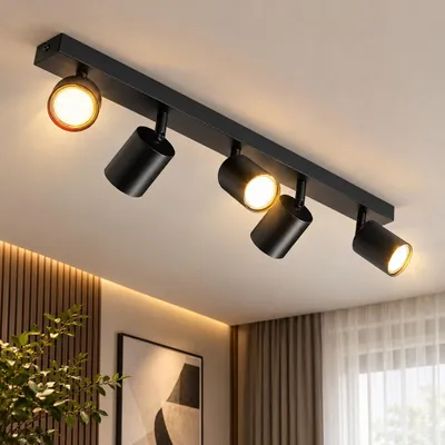 Immagine prodotto di ZMH Plafoniera LED nera a 5 fiamme Faretto da soffitto moderno GU10 Faretto da soffitto in metallo orientabile a 350° per soggiorno camera da letto corridoio, Immagine generata dall'IA