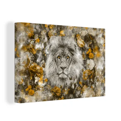 Zdjęcie produktu dla OneMillionCanvasses® - Wydruki na płótnie - 150x100 cm, Lew - Kwiaty - Gazeta, grafika ścienna, dekoracja ścienna