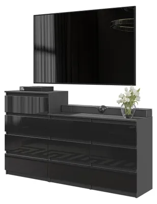 Produktbild von Kommodenset Anthrazit Grau / Schwarz Hochglanz mit 10 Schubladen (6+4) – Großes Sideboard Set für Schlafzimmer & Wohnzimmer – GABRIEL