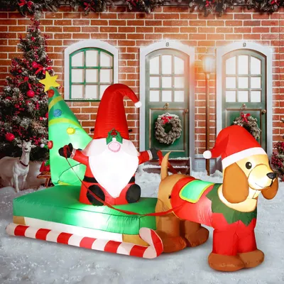 Aufblasbare Weihnachtsfigur 2,5 m, Gnom & Dackel, XXL, wetterfest