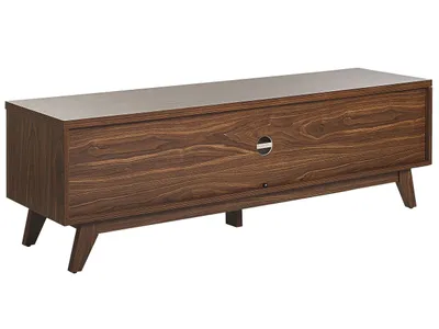Produktbild von BELIANI TV Möbel Dunkler Holzfarbton MDF Platte 45 x 140 x 40 cm Regal Schrank Retro Elegant Schwarzes Geometrisches Muster Multifunktional Wohnzimmer