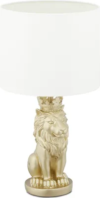 Immagine prodotto di Lampada da tavolo Relaxdays "Leone", lampada da tavolo con paralume in tessuto, E27, elegante lampada da comodino, A x P: 47,5 x 25 cm, bianco/oro