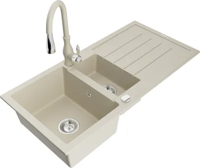 Produktbild von Mexen Andres 1,5-Becken-Granitspüle mit Abtropffläche und Mischbatterie Savita, Beige - 6515-69-672601-69