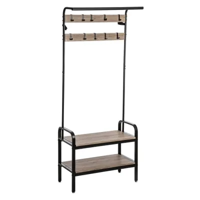 Zdjęcie produktu dla Wieszak do przedpokoju na kurtki + 2 półki na buty, 74x34x170 cm