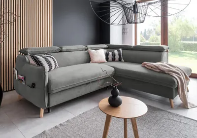 Produktbild von MIUFORM Sweet Harmony - Ecksofa mit Bettfunktion und Bettkasten L-FORM RECHTS - 253x208cm - Velours Grau - Sofa Schlafsofa Couch