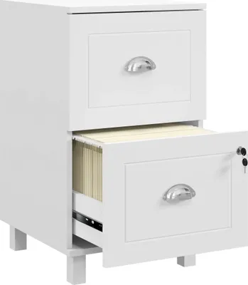 Image de Armoire de classement - Armoire de bureau - Avec serrure - 2 tiroirs - Pour classeurs A4 et format lettre - En bois - 40 x 41,5 x 67,5 cm - Blanche