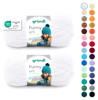 Zdjęcie produktu dla Gründl Wolle Funny uni, przędza chenille, 2 motki, 100 g, kolor biały